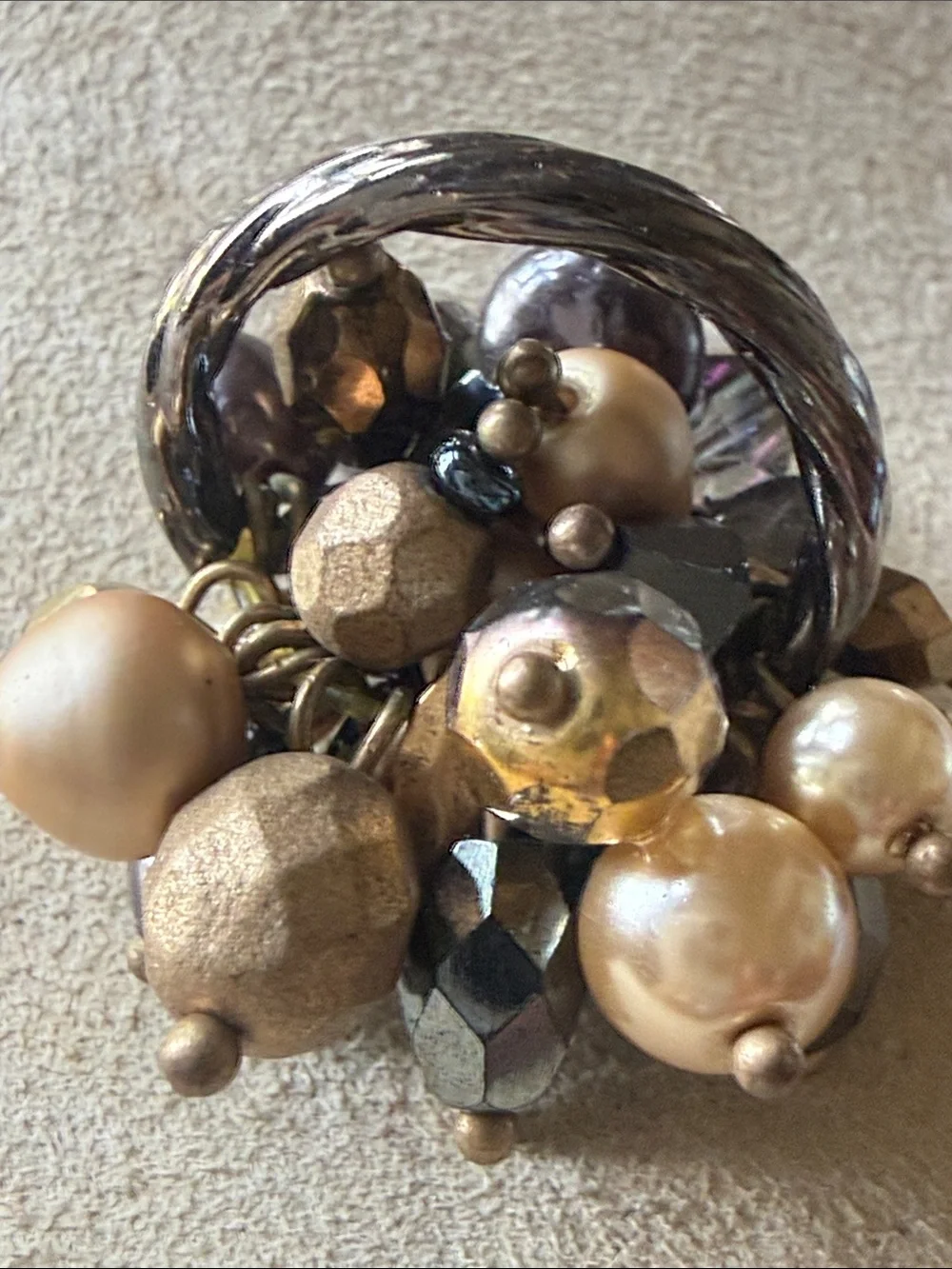 Cluster Pearl and Hematite Bead Statement Ring!